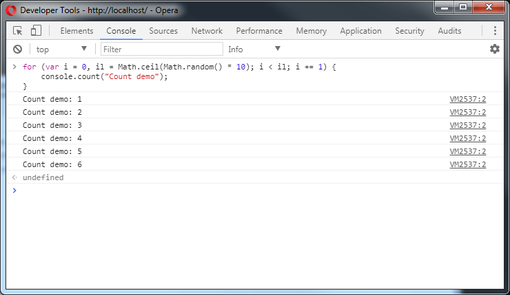 JavaScript Console showing counted executions