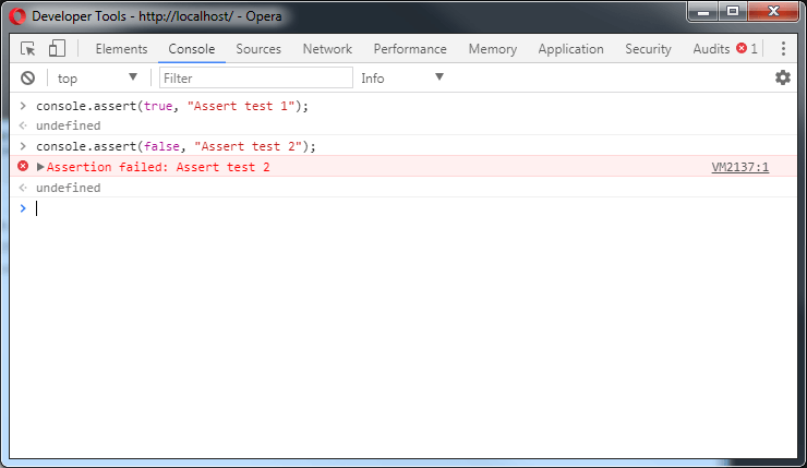 JavaScript console showing describe error
